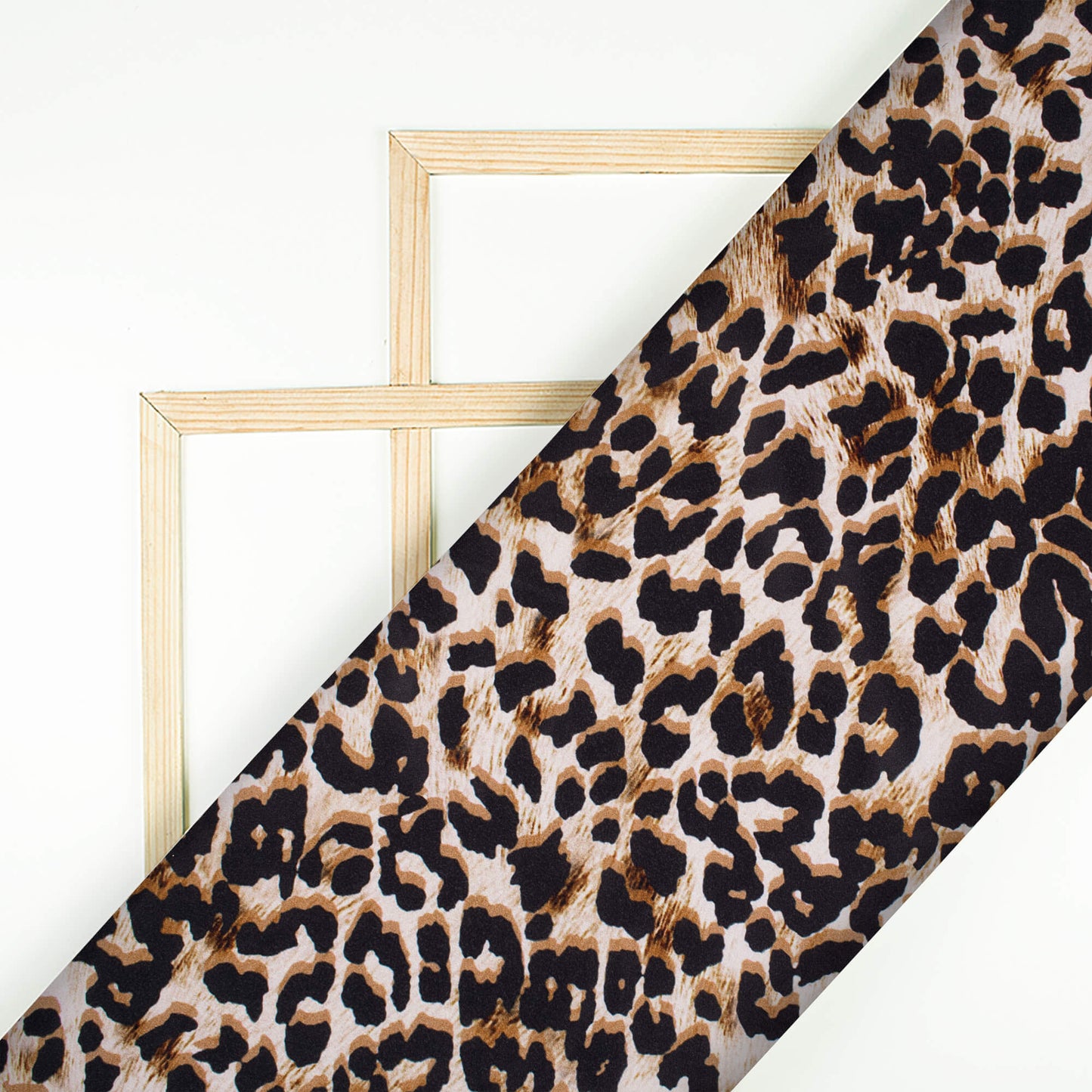 Black And Caramel Brown Animal Pattern Digital Print Lush Satin Fabric