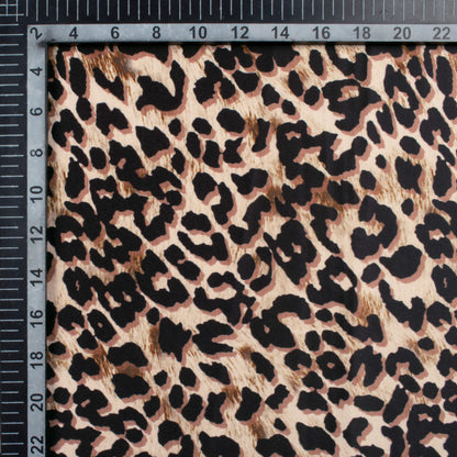 Black And Pecan Brown Animal Pattern Digital Print Lush Satin Fabric