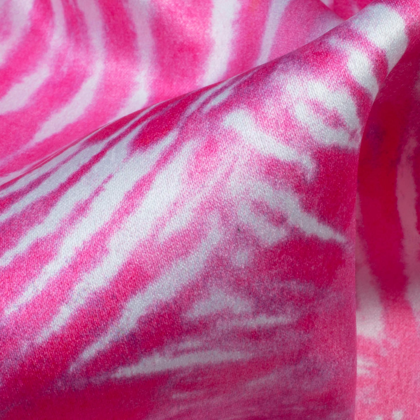 Rose Pink And White Abstract Pattern Digital Print Lush Satin Fabric