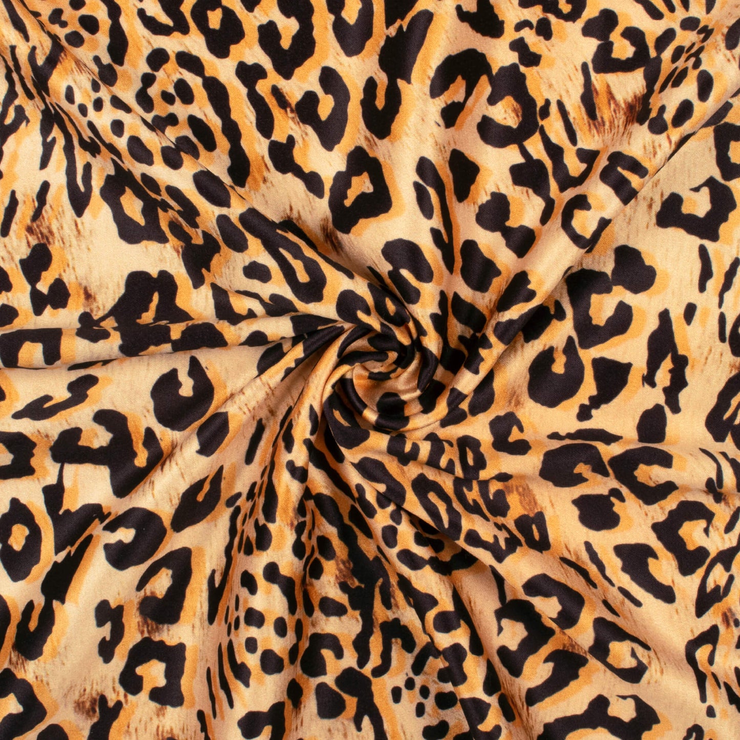 Black And Melon Orange Animal Pattern Digital Print Lush Satin Fabric