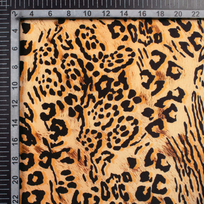 Black And Melon Orange Animal Pattern Digital Print Lush Satin Fabric