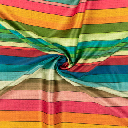 Multi-Color Stripes Pattern Digital Print Lush Satin Fabric
