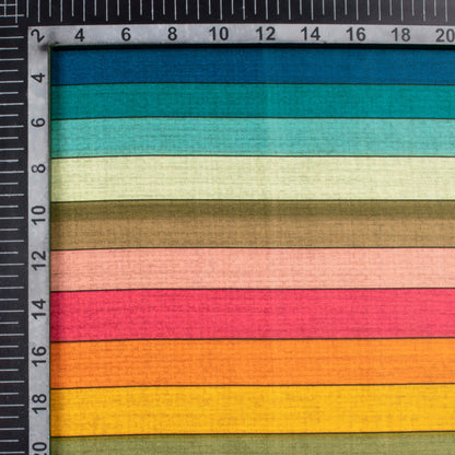 Multi-Color Stripes Pattern Digital Print Lush Satin Fabric