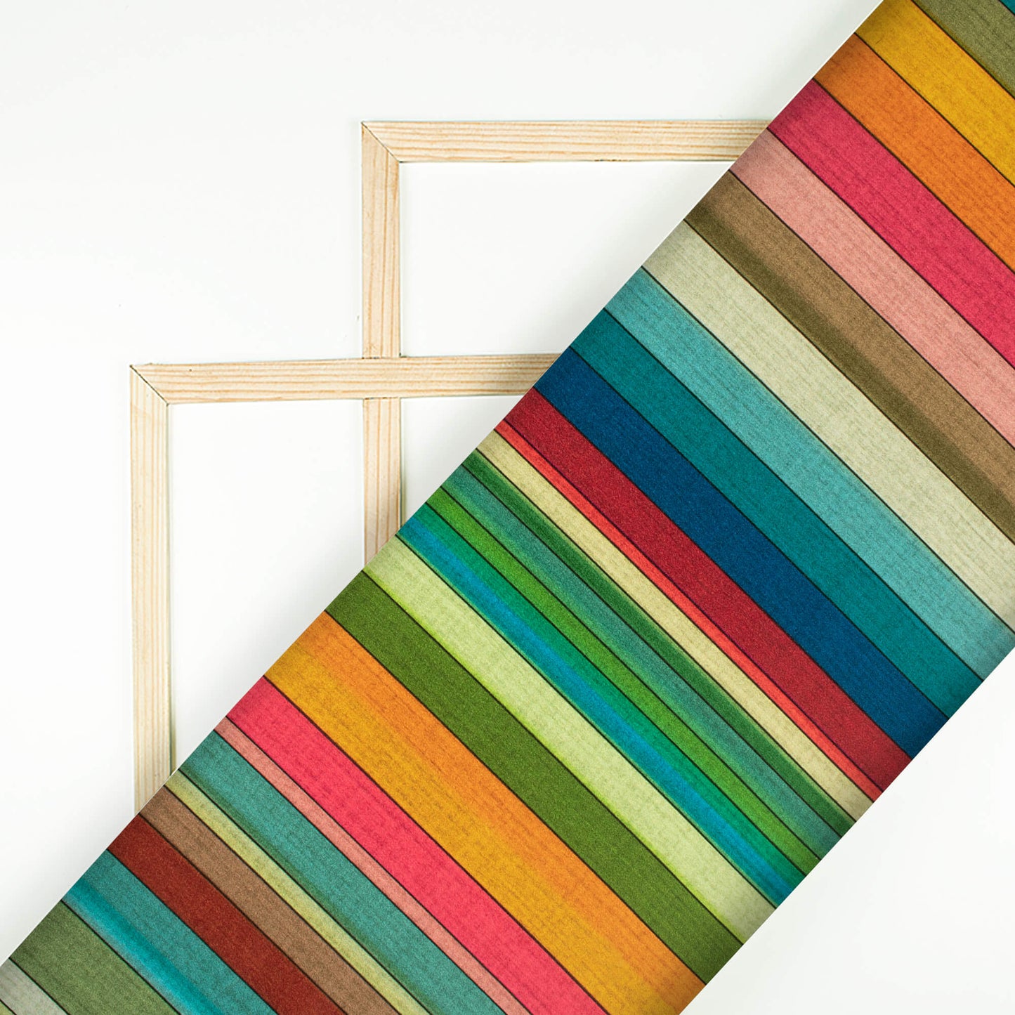 Multi-Color Stripes Pattern Digital Print Lush Satin Fabric