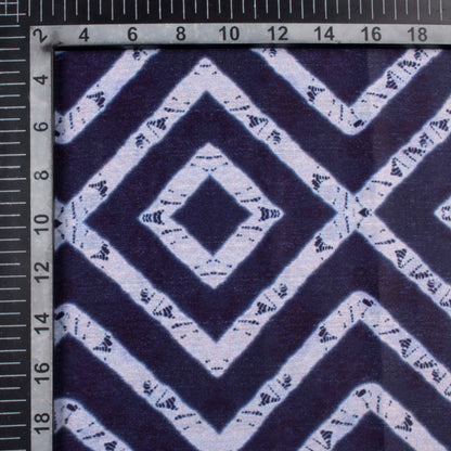 Navy Blue And Off White Chevron Pattern Digital Print Lush Satin Fabric