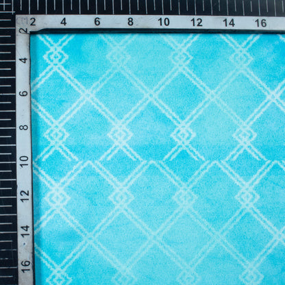 Electric Blue And White Checks Pattern Digital Print Lush Satin Fabric