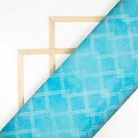 Electric Blue And White Checks Pattern Digital Print Lush Satin Fabric