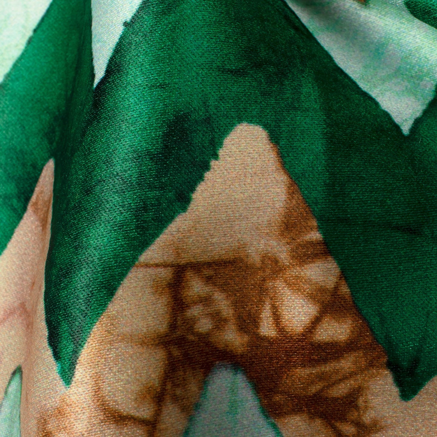 Forest Green And Melon Orange Chevron Pattern Digital Print Lush Satin Fabric