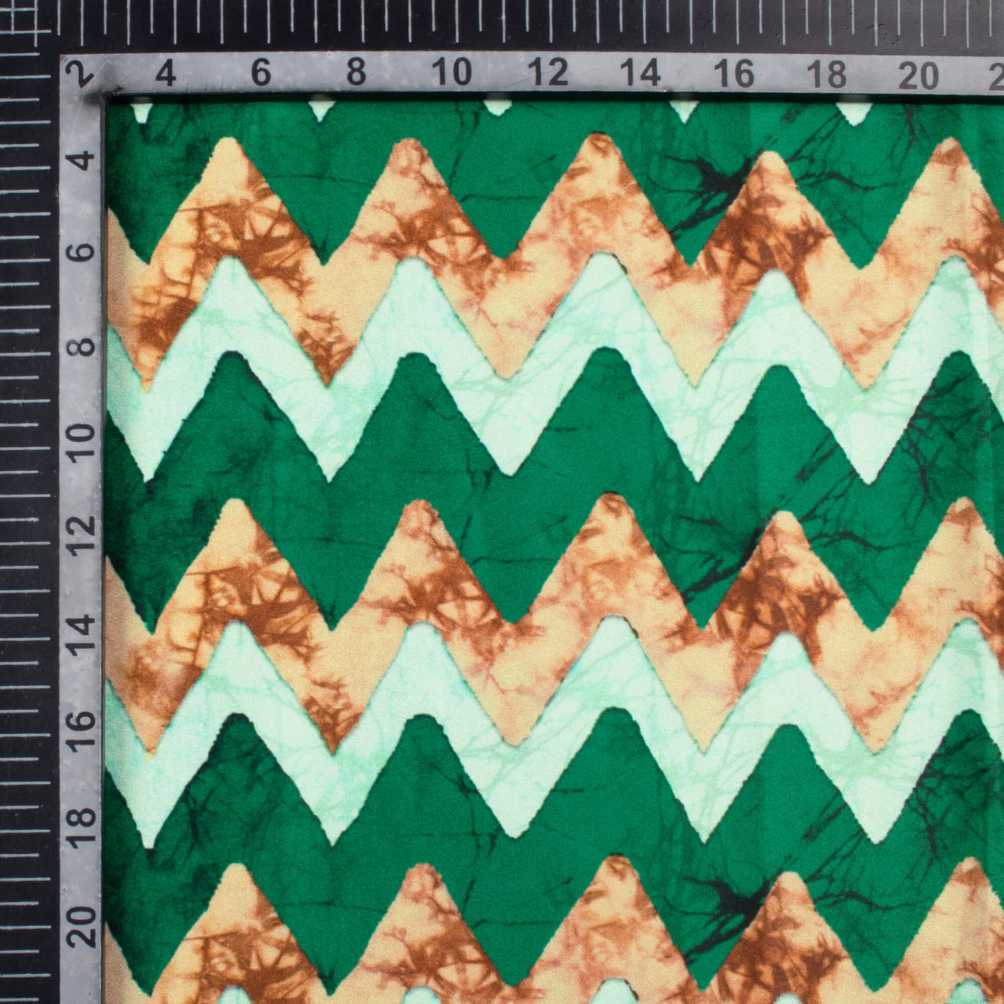Forest Green And Melon Orange Chevron Pattern Digital Print Lush Satin Fabric