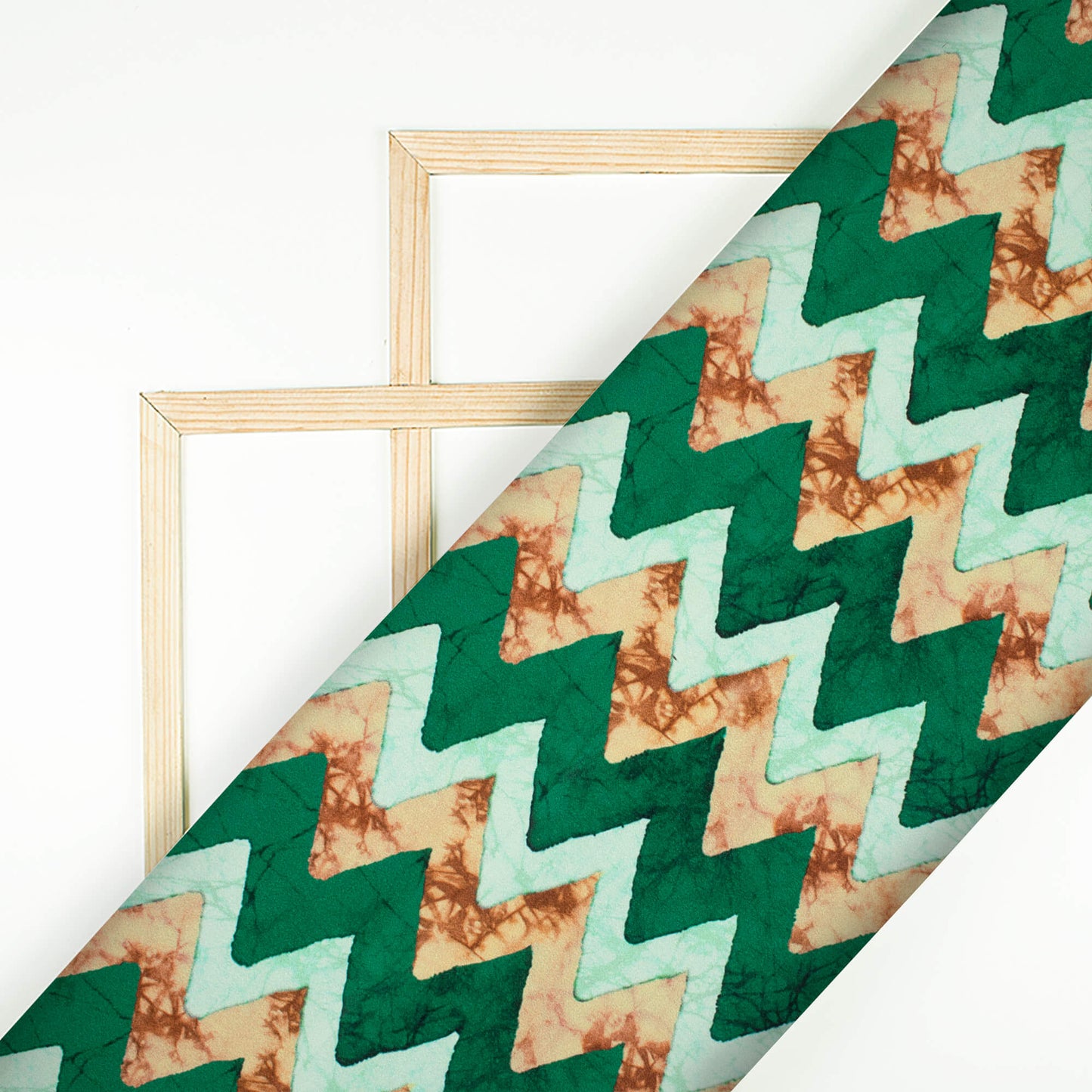 Forest Green And Melon Orange Chevron Pattern Digital Print Lush Satin Fabric