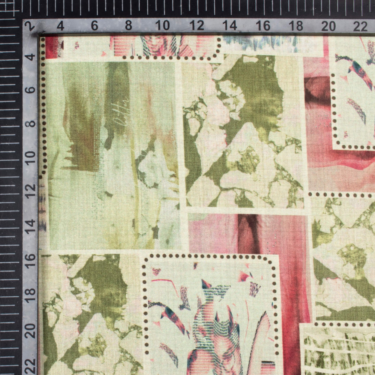 Pistachio Green And Pale Pink Patch Pattern Digital Print Lush Satin Fabric