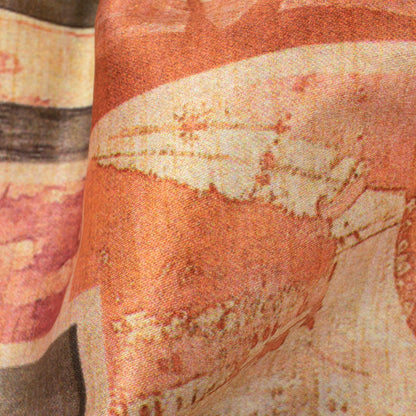 Peach And Moss Green Patch Pattern Digital Print Lush Satin Fabric