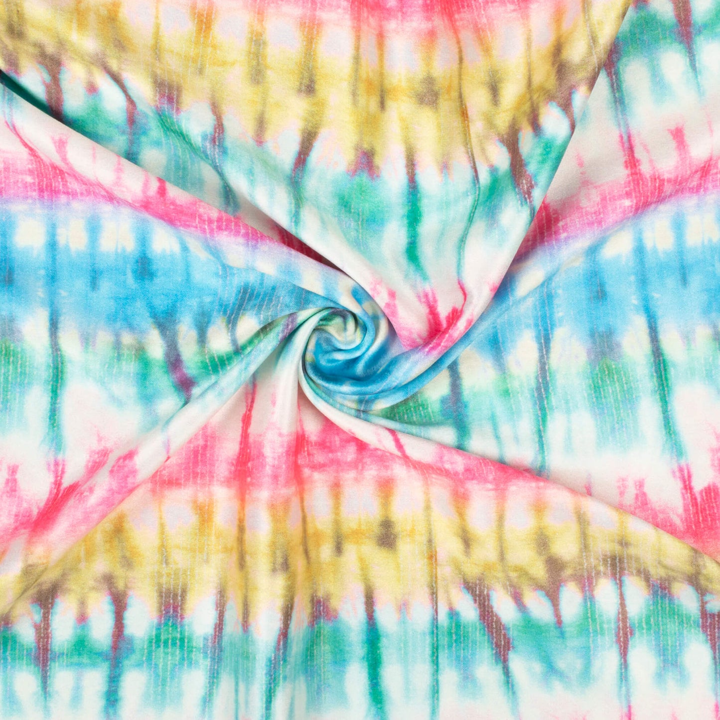 Taffy Pink And Azure Blue Abstract Pattern Digital Print Lush Satin Fabric