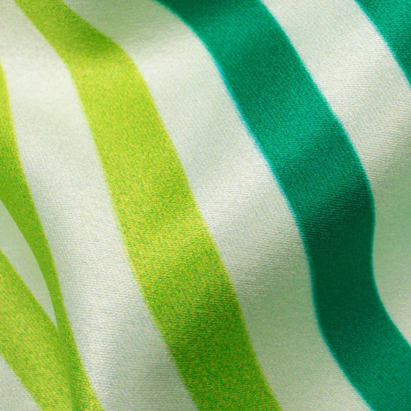 Kelly Green And White Abstract Pattern Digital Print Lush Satin Fabric