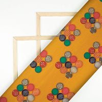 Fire Yellow And Red Booti Pattern Digital Print Lush Satin Fabric