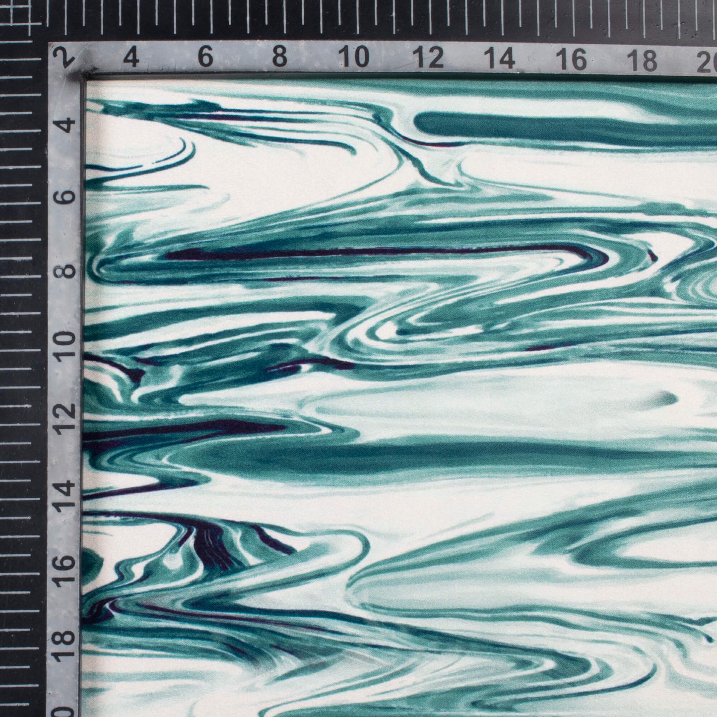 Viridian Green And White Marble Pattern Digital Print Lush Satin Fabric