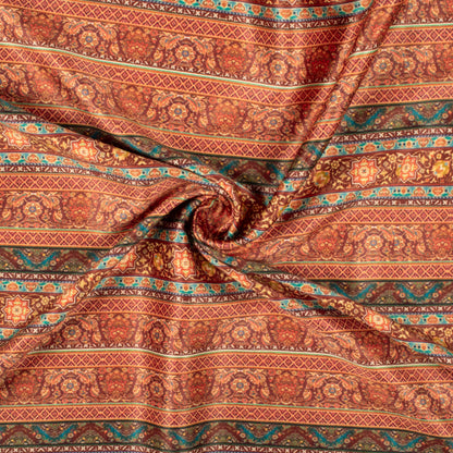 Crimson Red And Teal Green Stripes Pattern Digital Print Lush Satin Fabric