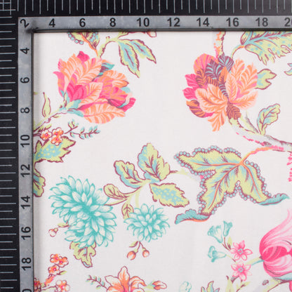 Premium White And Taffy Pink Floral Pattern Digital Print Lush Satin Fabric