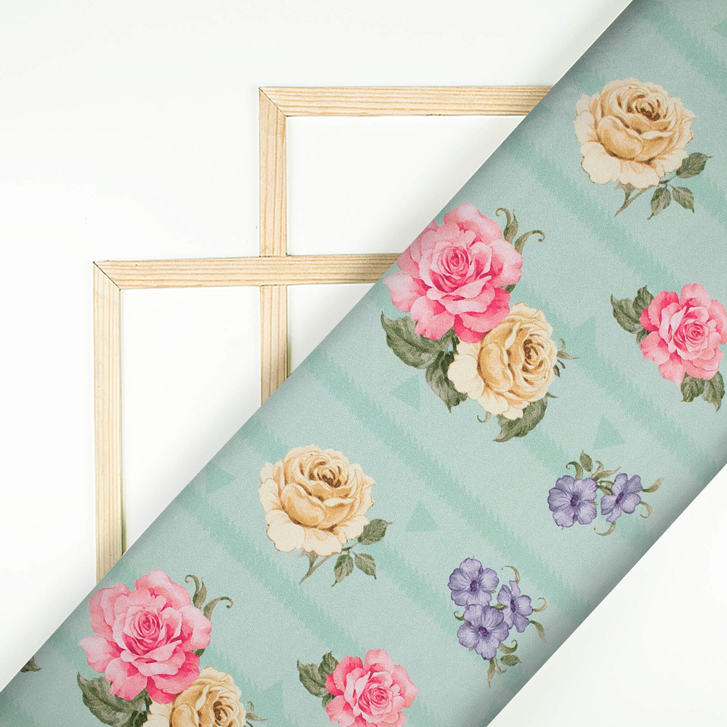 Mint Green And Rose Pink Floral Pattern Digital Print Lush Satin Fabric