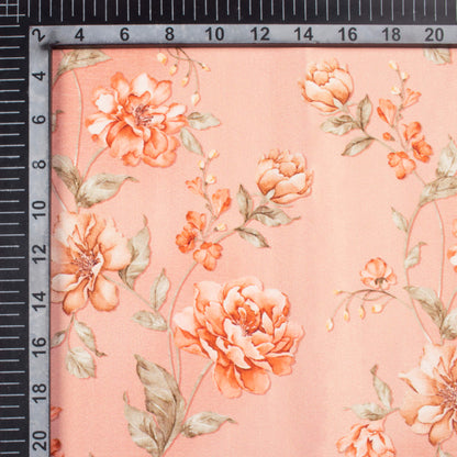 Flamingo Pink And Green Floral Pattern Digital Print Lush Satin Fabric
