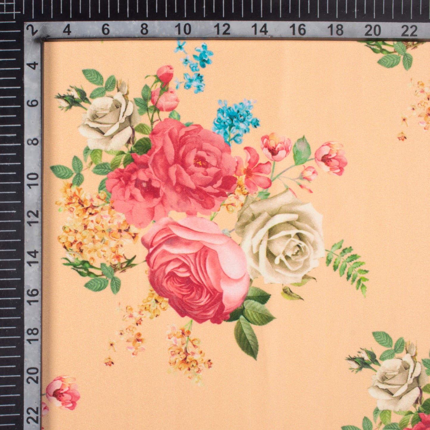 Peach And Pink Floral Pattern Digital Print Lush Satin Fabric