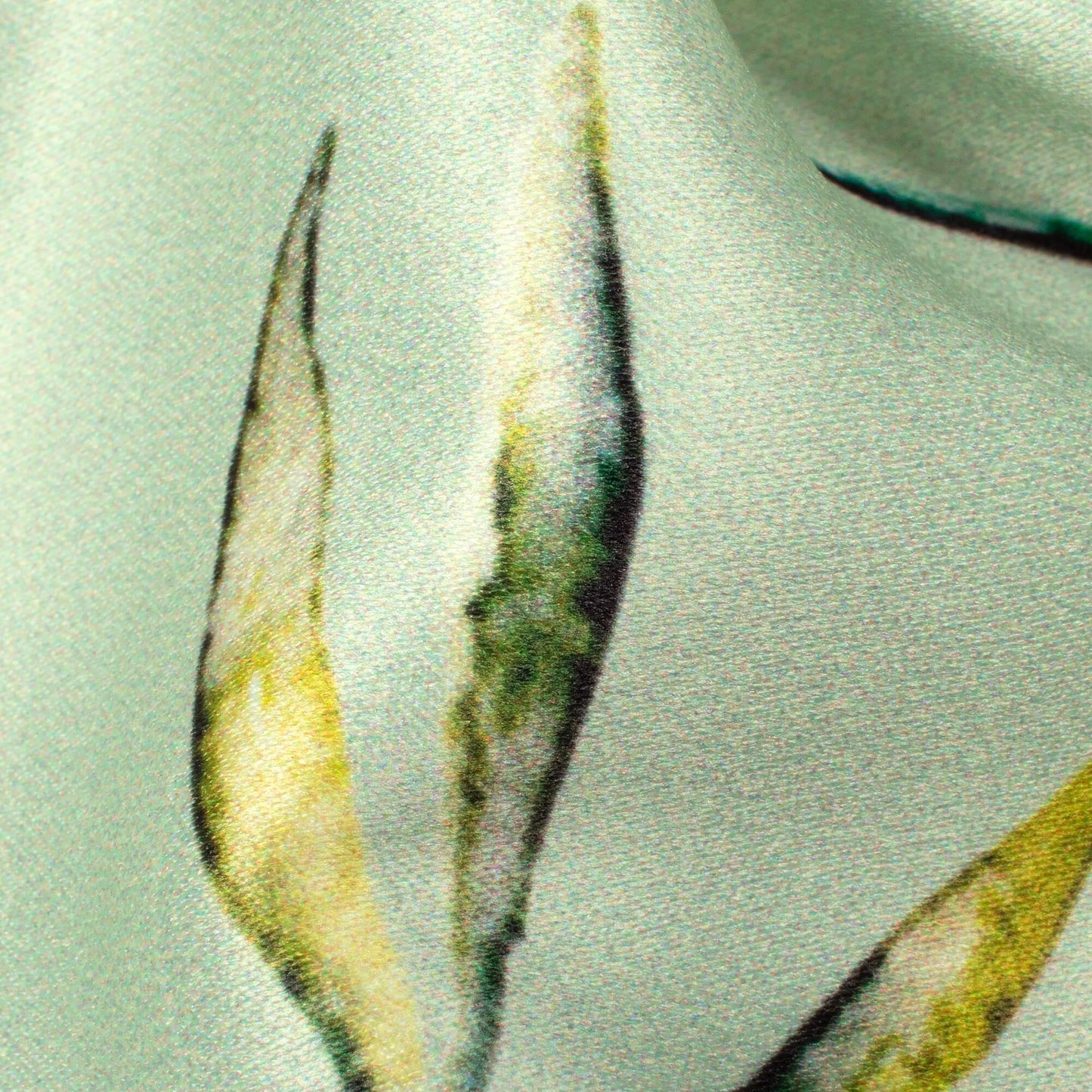 Mint Green Leaf Pattern Digital Print Lush Satin Fabric