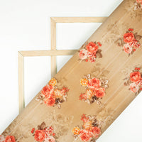 Flax Yellow And Punch Pink Floral Pattern Digital Print Lush Satin Fabric