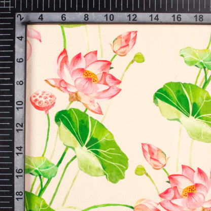 Lotus Pink And Kelly Green Floral Pattern Digital Print Lush Satin Fabric
