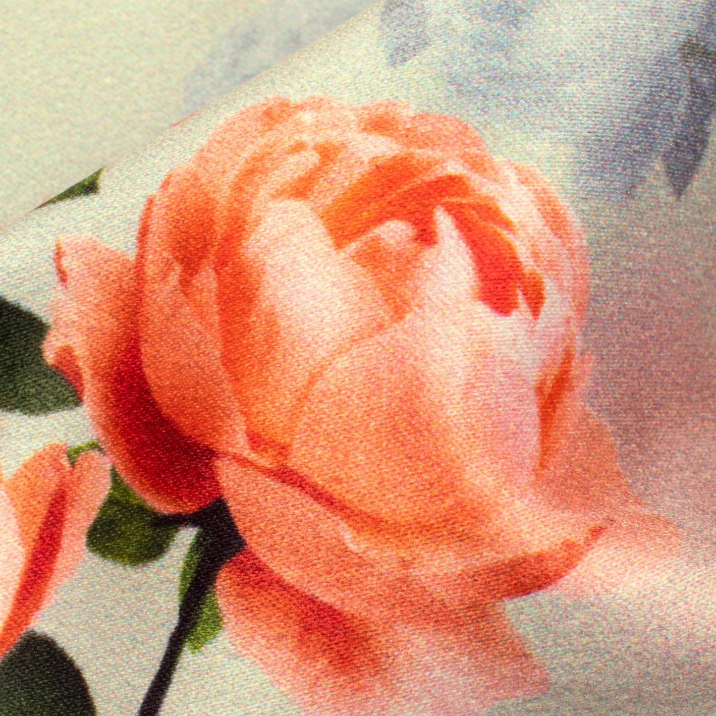 Cream And Rose Pink Floral Pattern Digital Print Lush Satin Fabric