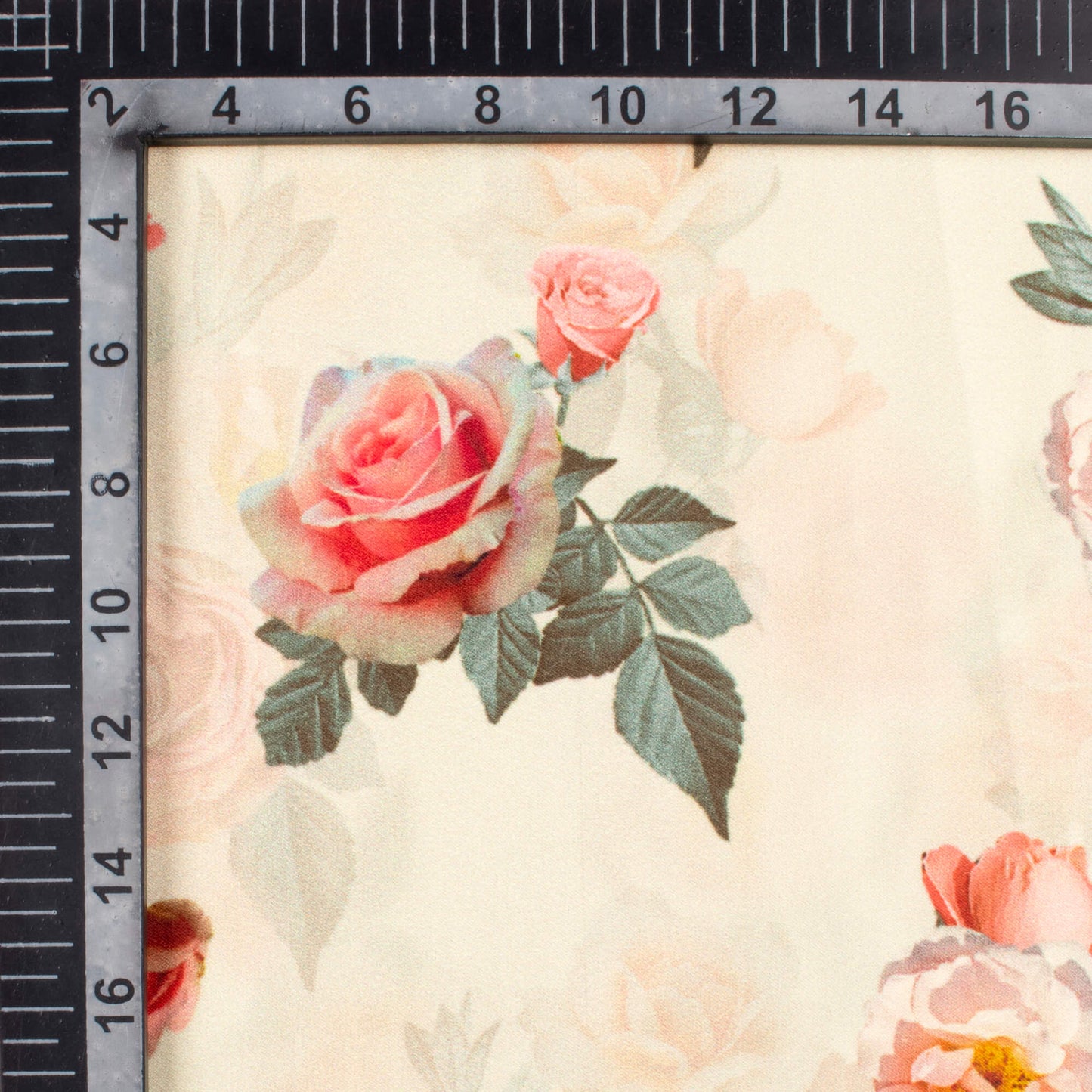 Cream And Pink Floral Pattern Digital Print Lush Satin Fabric