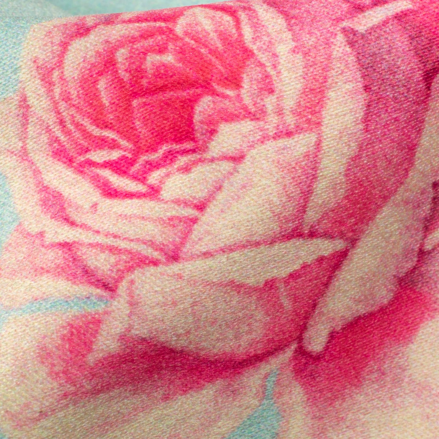 Arctic Blue And Taffy Pink Floral Pattern Digital Print Lush Satin Fabric