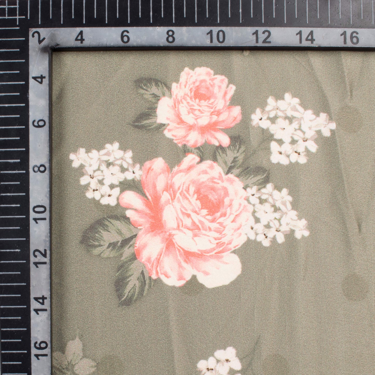 Stone Grey And Carnation Pink Floral Pattern Digital Print Lush Satin Fabric