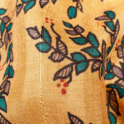 Dark Cream And Green Madhuvanii Pattern Digital Print Art Tusser Silk Fabric