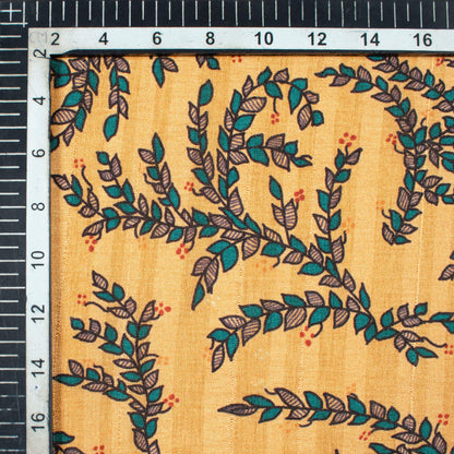 Dark Cream And Green Madhuvanii Pattern Digital Print Art Tusser Silk Fabric