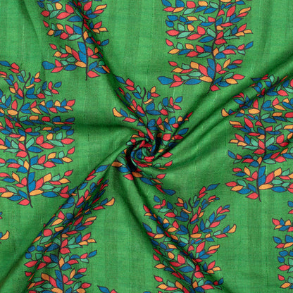 Forest Green And Royal Blue Madhuvanii Pattern Digital Print Art Tusser Silk Fabric
