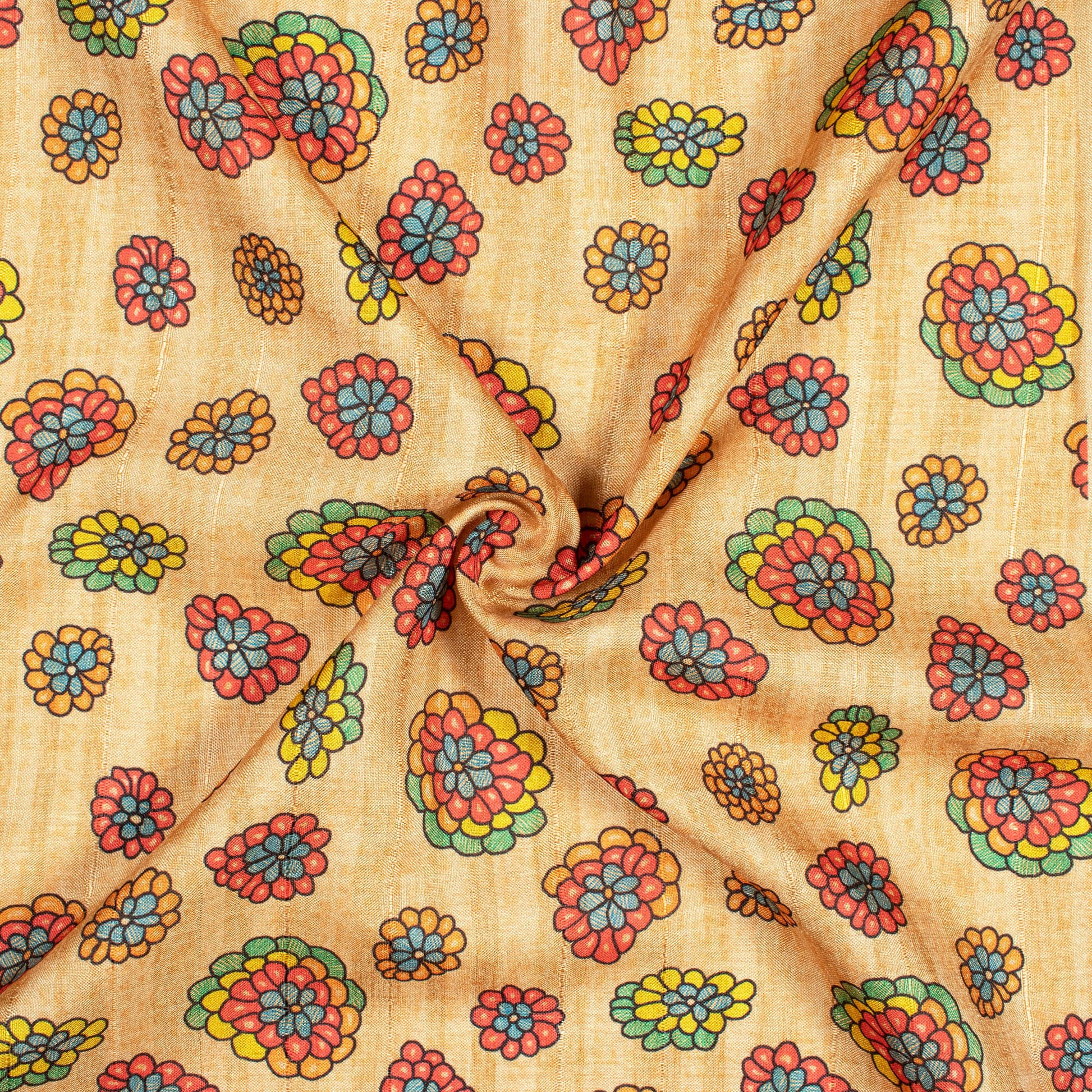 Cream And Brick Pink Madhubani Pattern Digital Print Art Tusser Silk Fabric - Fabcurate