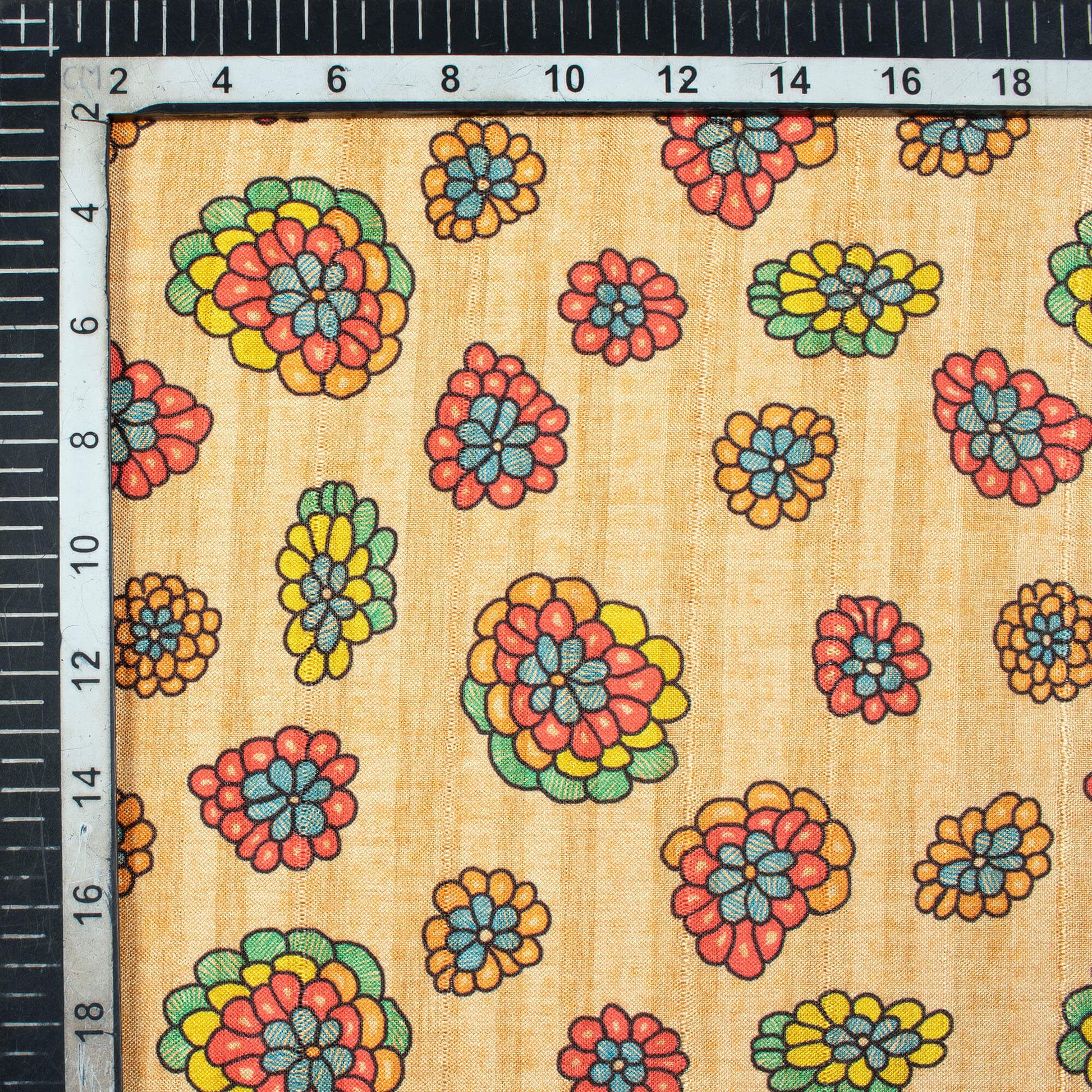 Cream And Brick Pink Madhubani Pattern Digital Print Art Tusser Silk Fabric - Fabcurate
