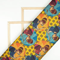 Yellow And Salmon Orange Madhuvanii Pattern Digital Print Art Tusser Silk Fabric