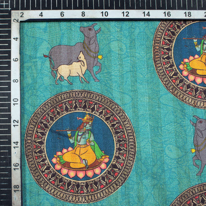 Sky Blue And Grey Madhuvanii Pattern Digital Print Art Tusser Silk Fabric