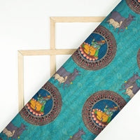 Sky Blue And Grey Madhuvanii Pattern Digital Print Art Tusser Silk Fabric