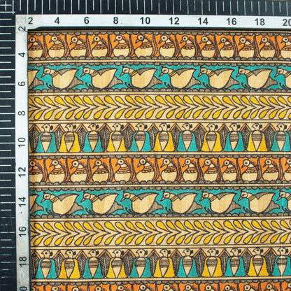 Yellow And Sky Blue Madhuvanii Pattern Digital Print Art Tusser Silk Fabric