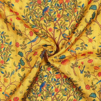 Fleaxen Yellow And Orange Madhuvanii Pattern Digital Print Art Tusser Silk Fabric
