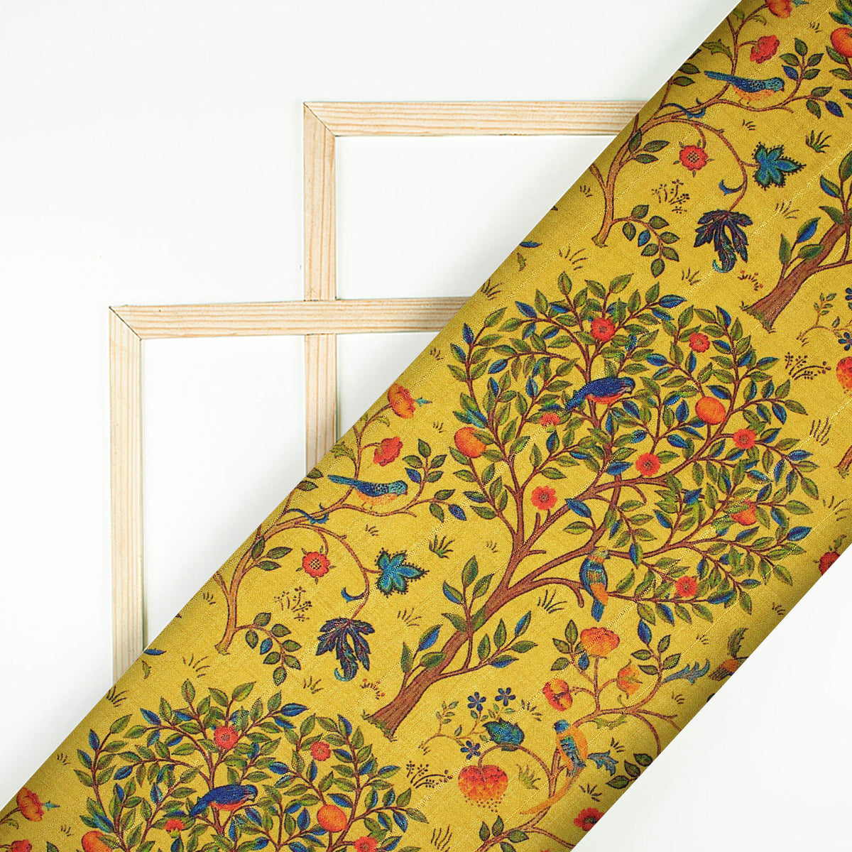 Fleaxen Yellow And Orange Madhuvanii Pattern Digital Print Art Tusser Silk Fabric