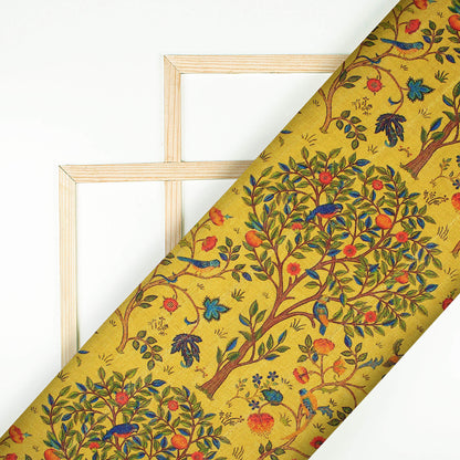 Fleaxen Yellow And Orange Madhuvanii Pattern Digital Print Art Tusser Silk Fabric