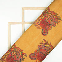 Pastel Orange And Red Madhubani Pattern Digital Print Art Tusser Silk Fabric - Fabcurate