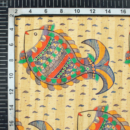 Beige And Royal Blue Madhuvanii Pattern Digital Print Art Tusser Silk Fabric