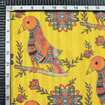 Yellow And Orange Madhuvanii Pattern Digital Print Art Tusser Silk Fabric