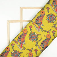 Yellow And Orange Madhuvanii Pattern Digital Print Art Tusser Silk Fabric