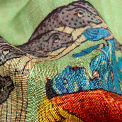 Pistachio Green And Maya Blue Madhuvanii Pattern Digital Print Art Tusser Silk Fabric