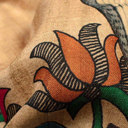 Sand Beige And Maya Blue Madhuvanii Pattern Digital Print Art Tusser Silk Fabric